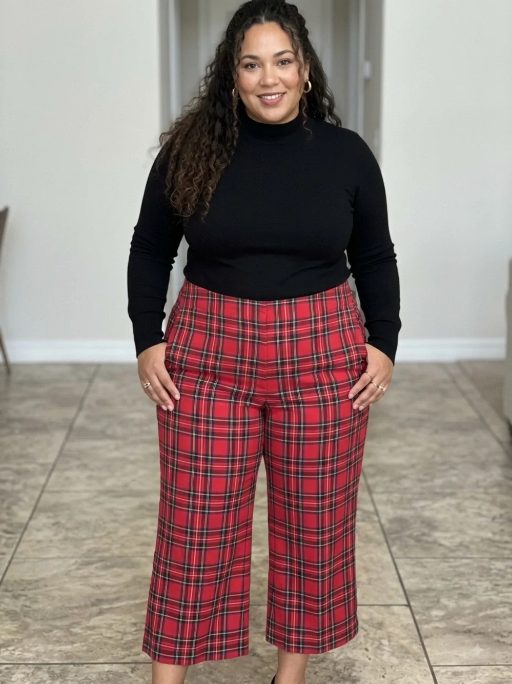 J. Crew Red Plaid Cropped Wide-Leg Pants